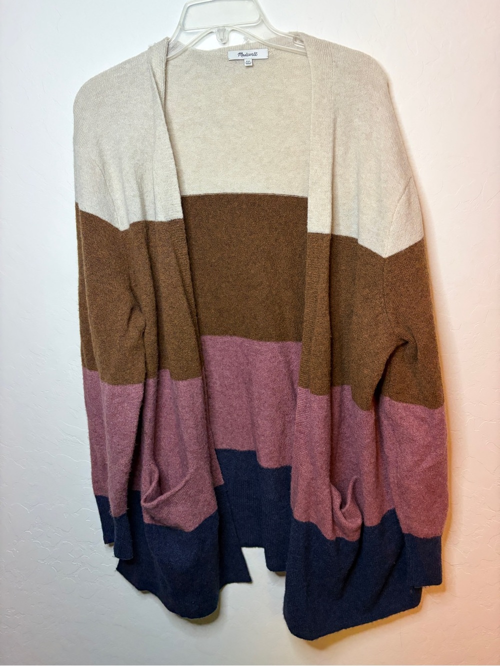 Madewell Colorblock Open Cardigan - Cream, Brown, Pink & Navy